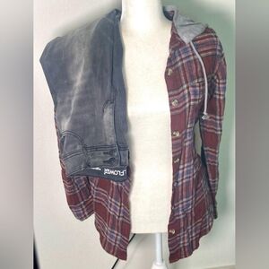 Flannel hoodie and high waisted grey jeans bundle